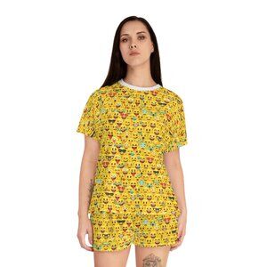 Emoji Print Yellow T-Shirt and Shorts Set